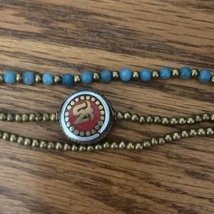 Boho Blue and Gold Beaded Bracelet—Free Trade